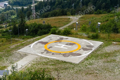 Preview: Concrete helicopter parking and mountain view in Russia