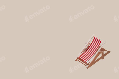 Preview: Vacation, beach, travel concept. Beige background as sand with mini sun lounger
