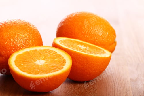 Preview: Fresh oranges on wooden board