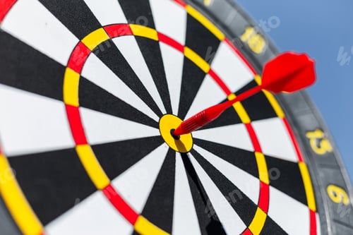 Preview: The red dart hit the center of the target. Marketing and successful advertising, concept