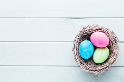 Preview: Pastel Easter eggs background. Spring greating card.
