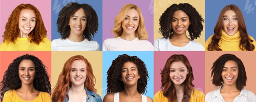 Vista previa: Composite creative collage of happy diverse multicultural women