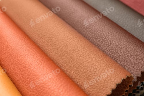 Preview: Leather samples of different colors for interior design as background