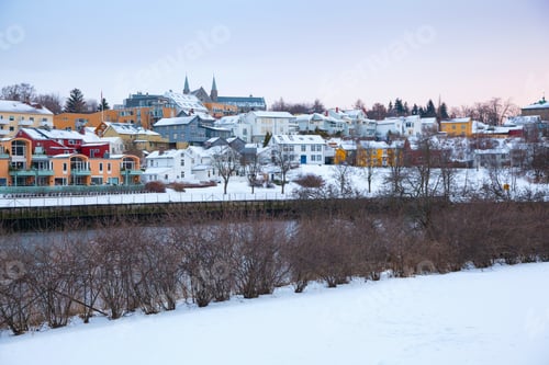 Preview: Winter view of houses in Trondheim city Norway