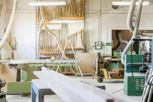 Preview: Modern workshop with equipment and wooden material