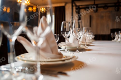 Preview: Serving a festive table in a restaurant. Preparation of a banquet for a holiday