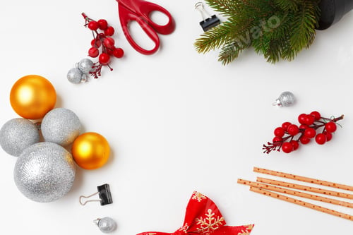 Preview: Christmas decorations with baubles isolated on white background