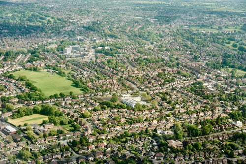 Preview: Aerial view of suburban housing , England, UK