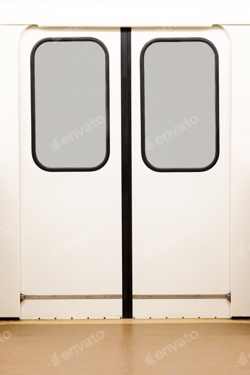 Preview: subway white closed doors with copy space in windows