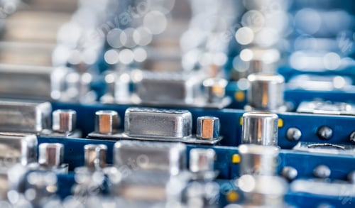 Preview: Close-up blurry metal sockets on a computer video board
