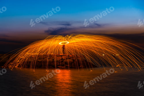 Preview: Fire dancers Swing fire dancing show fire show on the beach dance man juggling with fire