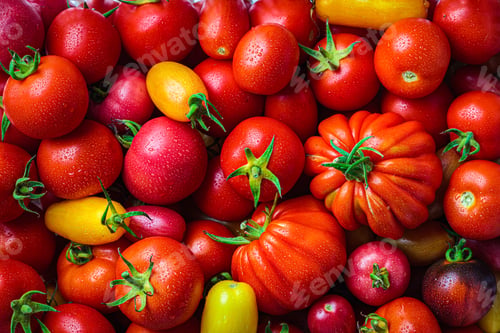 Preview: Fresh red and yellow tomatoes background.