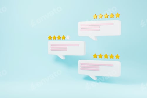 Preview: 5 Star Rating concept, Isolated icon on background, 3d rendering.