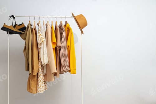 Preview: Wardrobe rack with different clothes, concept of different clothes