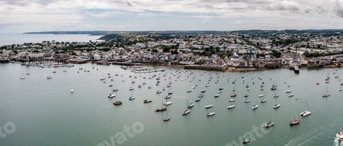 Preview: Aerial view of Falmouth town coastline and harbour in Cornwall