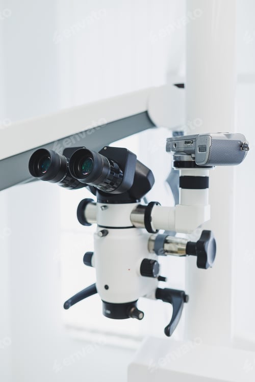 Preview: Dental microscope in a modern dental office. Modern dental treatment.