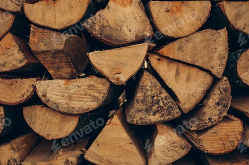 Preview: background of tree trunks, close-up of a fence made of tree logs. a lot of sawn logs