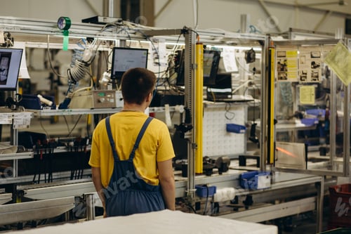Preview: Young factory job worker or engineer close up portrait in manufacturing factory .