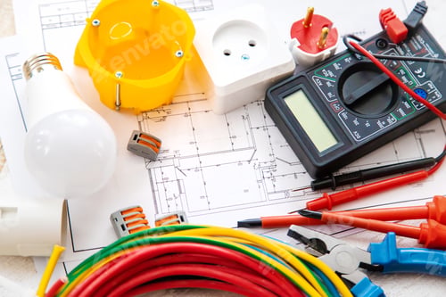Preview: Electrical repair tools in the house. Selective focus.