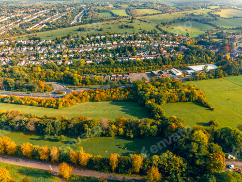 Preview: Aerial drone view of the Cane Hill area in Coulsdon, UK