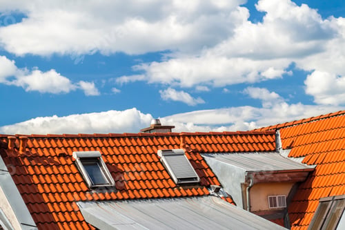 Preview: Roof of house with windows and yellow roof tiles
