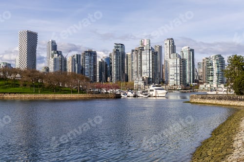 Preview: False Creek Marina and Downtown Vancouver Skyline on a Clear Spring Day
