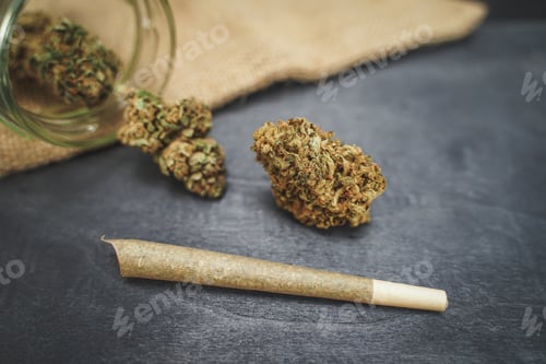 Preview: CBD medical marijuana and hemp leaves. Medical cannabis.