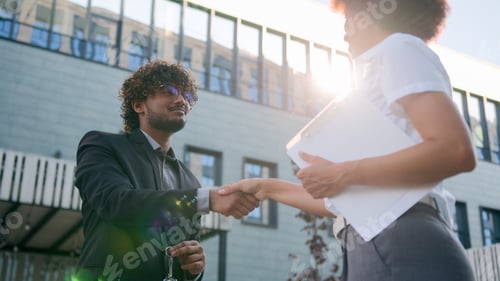 Preview: African American woman girl real estate manager trader saleswoman female realtor give bunch of keys