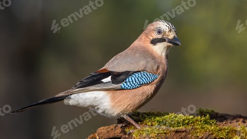 Preview: Eurasian Jay (Apodemus Sylvaticus) Sitting on an Old Stump.
