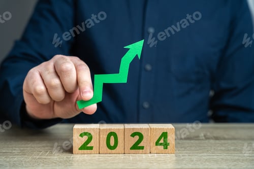 Preview: 2024 and green arrow up. Forecast for an increase next year.