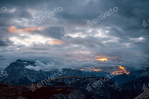 Preview: Awesome wide view of the sunset lights illuminate the clouds and creates yellow colored landscape