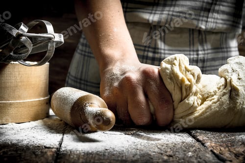 Preview: Dough background. Preparation of dough with tools.