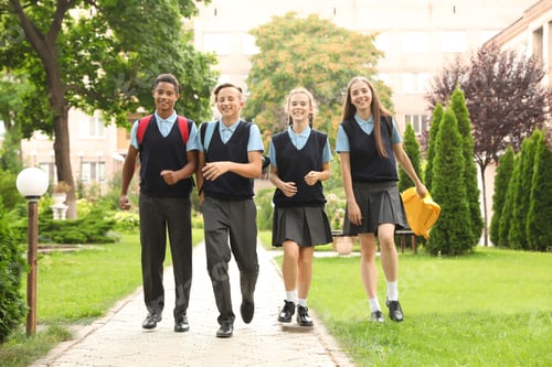 Preview: Teenage students in stylish school uniform outdoors