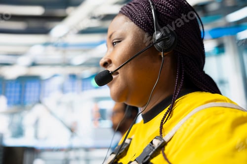 Preview: Helpline worker troubleshooting errors in solar production systems using headset