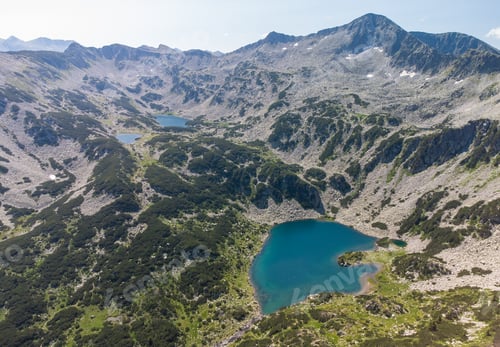 Preview: Aerial view of a lake in the Pirin mountains with blue clear water. Bansko, Bulgaria.