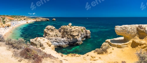 Preview: Aerial view of amazing Praia dos Paradinha beach, Albufeira, Algarve, Portugal