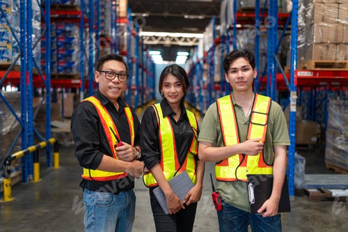Preview: Warehouse manager talking while checking product in warehouse