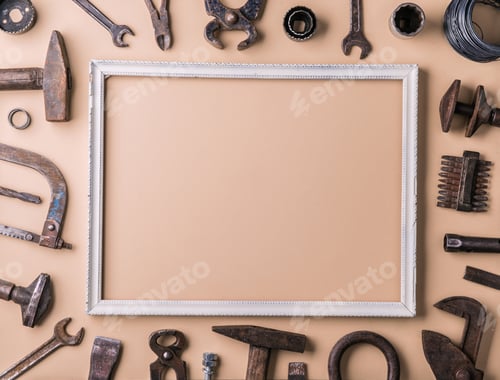 Preview: Fathers day greeting card concept. Flat lay. Copy space.