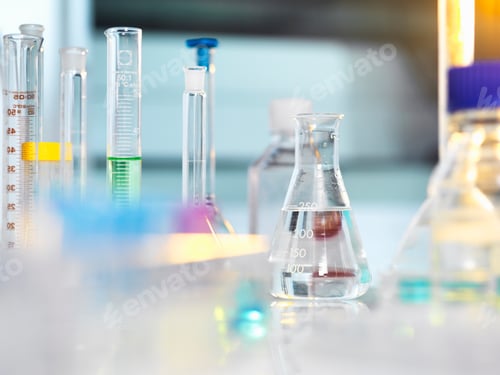 Preview: Scientific apparatus and glassware on laboratory bench awaiting experiment