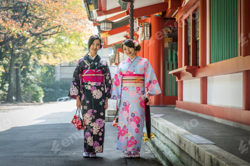 Preview: Japanese women with kimono walking in Tokyo