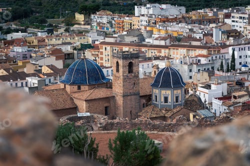 Preview: Brick tower and dome steeple of Iglesia de la Asuncion church in Onda, Castellon, Spain