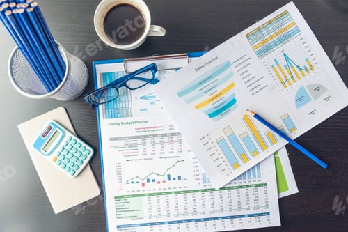 Preview: Excel graph with Spreadsheet Document showing Information Financial Startup Concept