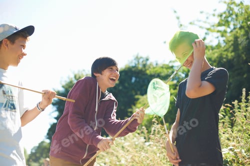 Preview: Three boys playing with fishing nets