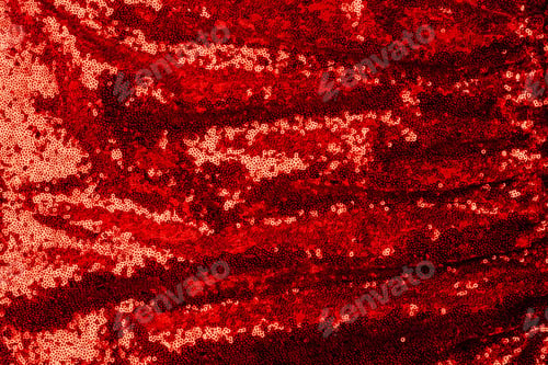 Preview: top view of red textile with shiny sequins as background