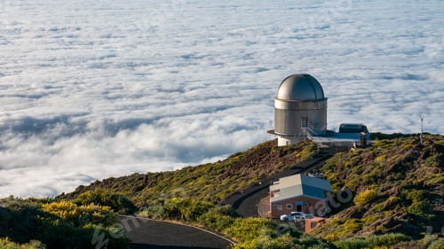 Preview: Panoramic shot of the La Palma astronomical observatory on the sea of clouds background