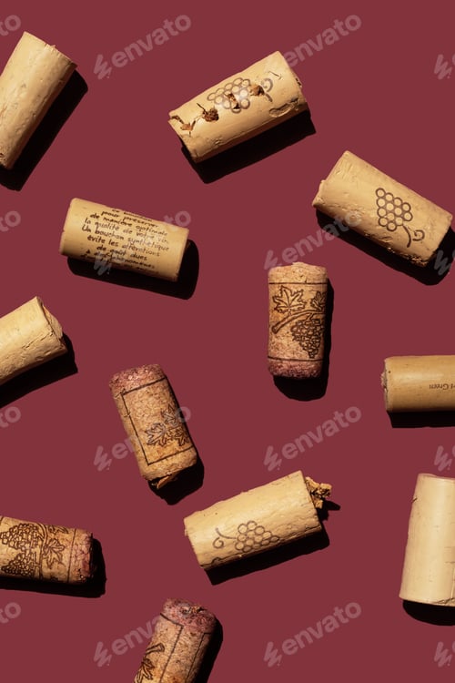 Wine Corks on Burgundy Background