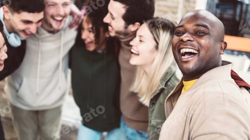 Preview: Multiracial best friends hugging together outside