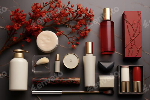 Preview: dark red tone mock up packaging for cosmetic and amenities