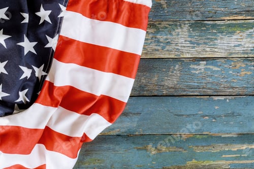 Preview: American Flag on Blue Wood Surface Background
