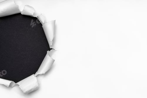 Preview: White torn paper with black opening on left, poster mockup with copy space